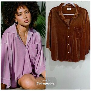 Laina Rauma Leisure Velvet Button Top Neutral Oversized Beach Vacation